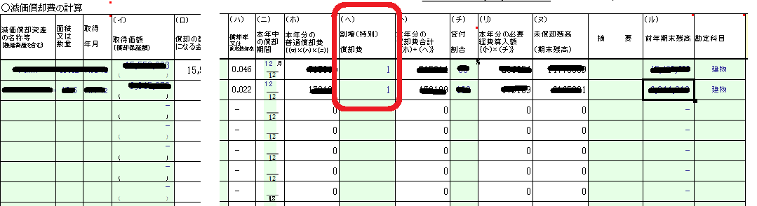 「割増償却」-Excel簿記