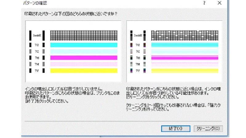 ノズルチェックパターンの印刷例