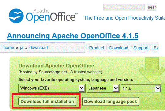 「Download full installation」をクリック-手動更新-OpenOfficeCalc
