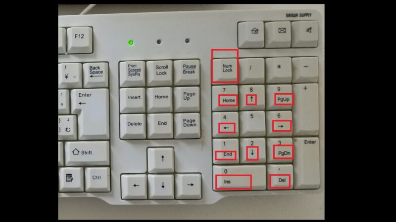 NumLockキーのON・OFFでテンキーの役割が変わる-PCキーボード
