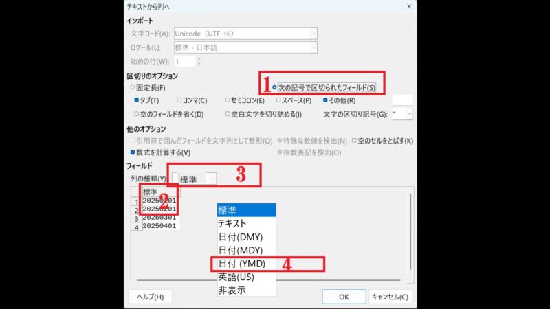2フィールドの設定-数字を年月日-LibreOfficeCalc
