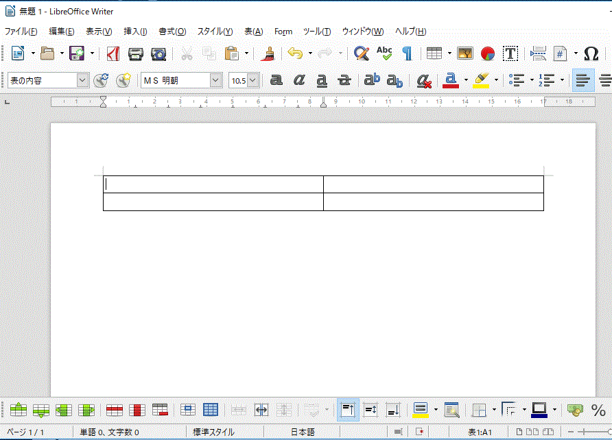 LibreOffice Writerで作った表