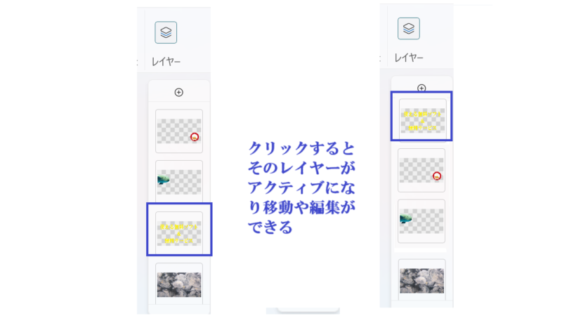 クリックするとそのレイヤーがアクティブになり移動や編集ができる-ペイント