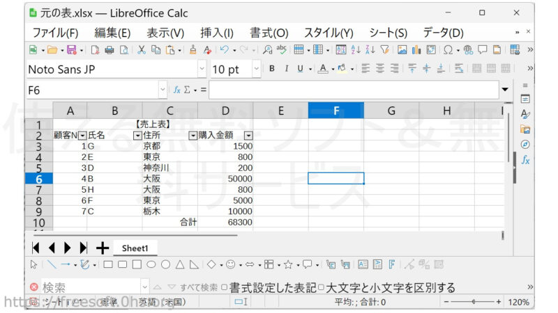 0-3)顧客番号順に並べ替えた