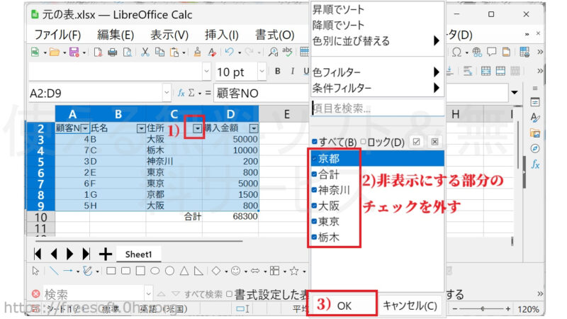簡単なデータの絞り込み-オートフィルター-LibreOfficeCalc