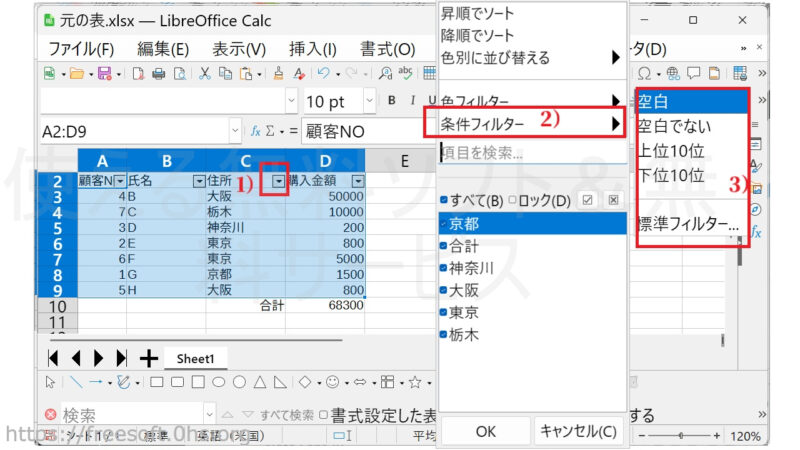 複雑な絞り込みをする場合オートフィルター-LibreOfficeCalc